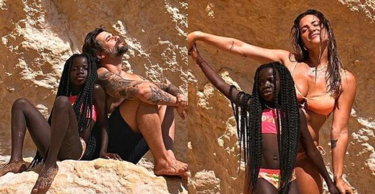Bruno Gagliasso posta cliques com Giovanna Ewbank e Titi na praia: ”Minhas meninas”