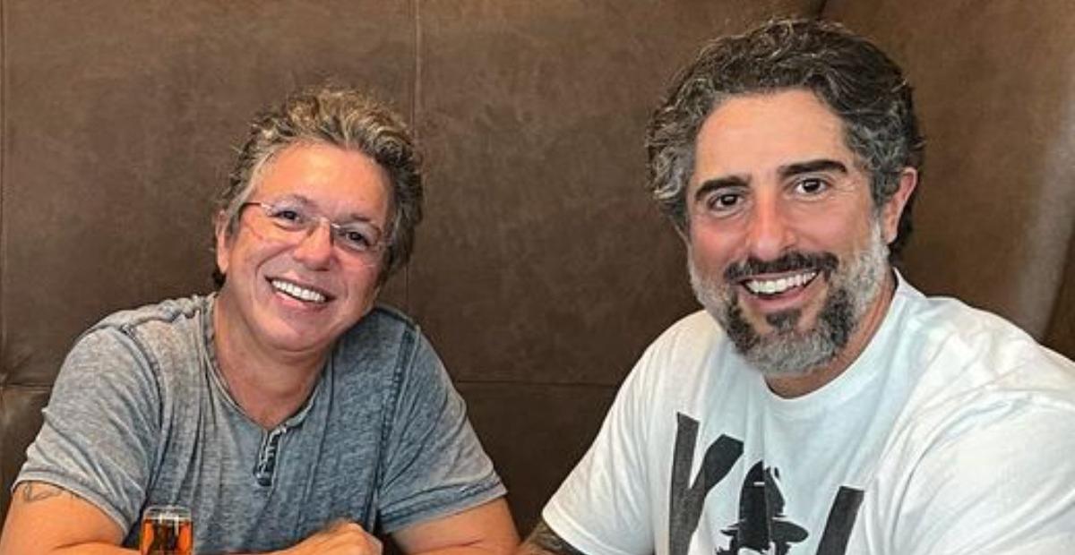 Marcos Mion surge em restaurante com Boninho e faz brincadeira com Fernanda Gentil: ”Dois a um”