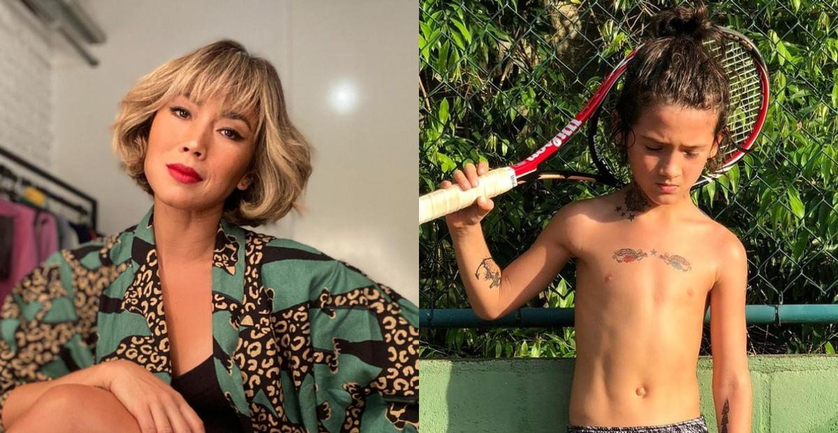 Filho de 10 anos de Dani Suzuki aparece com tatuagens e web se revolta: ”É de verdade?”