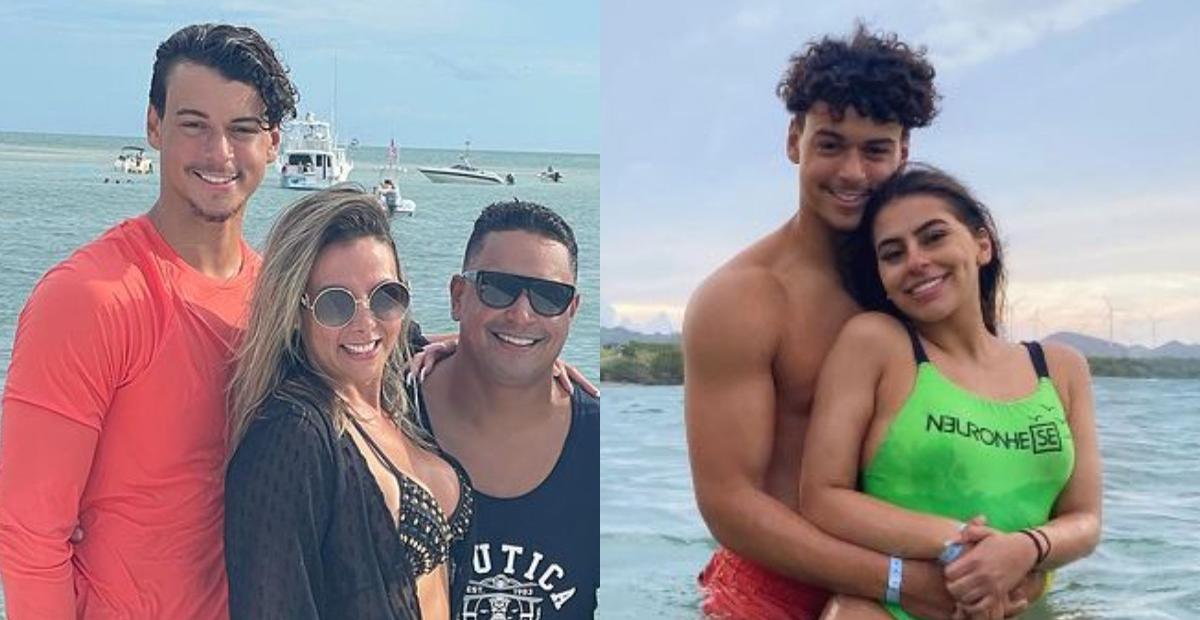 Filho de Carla Perez e Xanddy surge em clima de romance com a namorada na praia