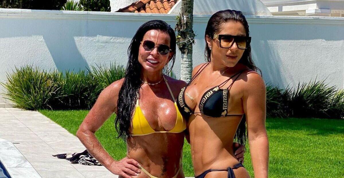 De biquíni, Gretchen e Andressa Ferreira dançam muito e esbanjam curvas exuberantes