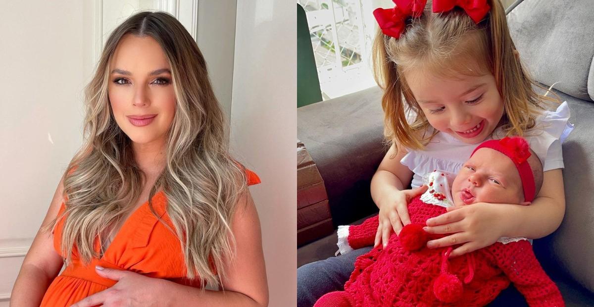 Thaeme mostra as filhas juntinhas em sequência de fotos e dispara: ”Liz é apaixonada pela irmã”