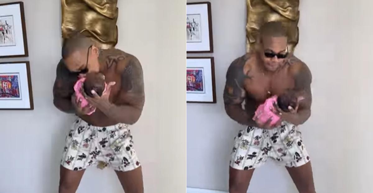 Léo Santana esbanja molejo ao dançar com a filha recém-nascida, Liz