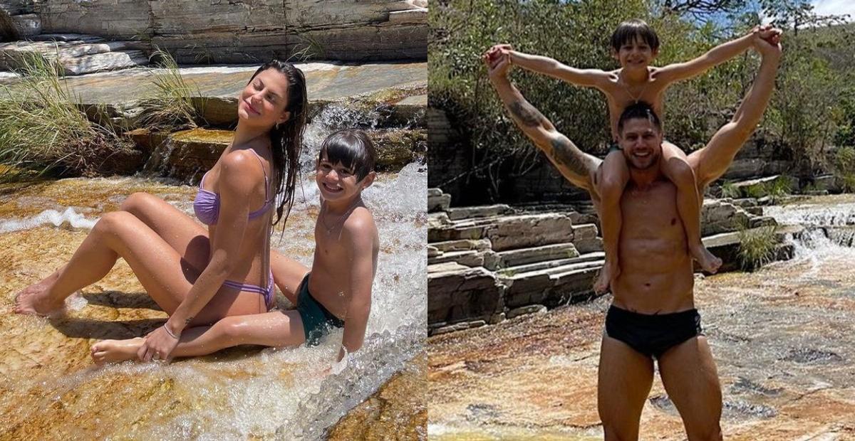 Mari Gonzalez e Jonas abrem álbum de fotos após passar dia em cachoeira com o filho do modelo