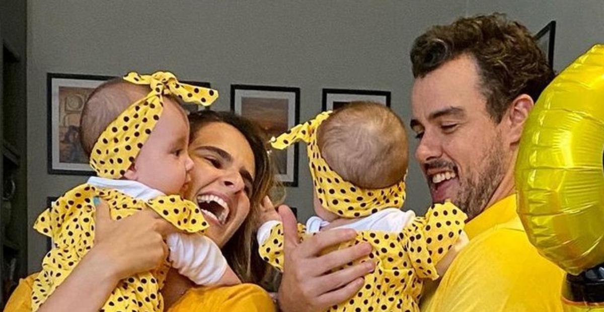 Marcella Fogaça brinca ao mostrar Joaquim Lopes em almoço com as gêmeas: ”É melhor só cozinhar!”