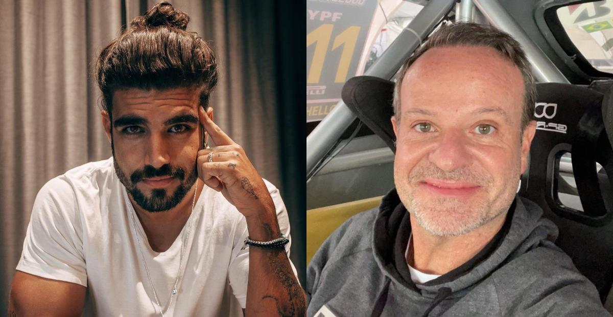 Em clima de nostalgia, Caio Castro recria foto de 2013 ao lado de Rubens Barrichello