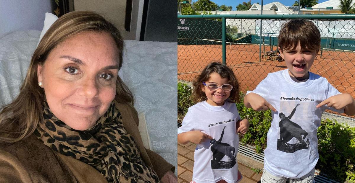 Ana Sang, mãe dos Simas e Gissoni, aproveita companhia dos netos, Joaquim e Maria