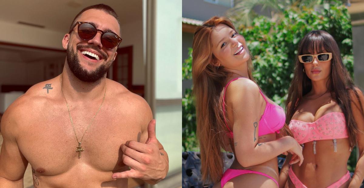 Arthur Picoli aproveita dia na praia com Thais Braz e Viih Tube: ”Três espiãs demais!”