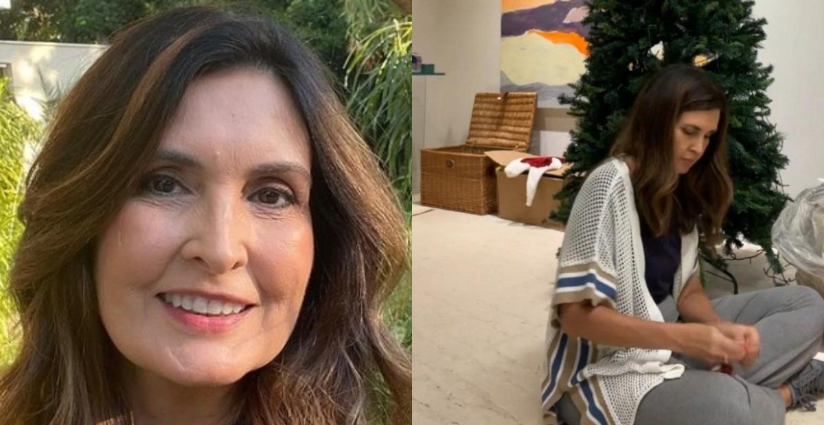Fátima Bernardes monta árvore de Natal antes de voltar ao trabalho: ”Missão cumprida”