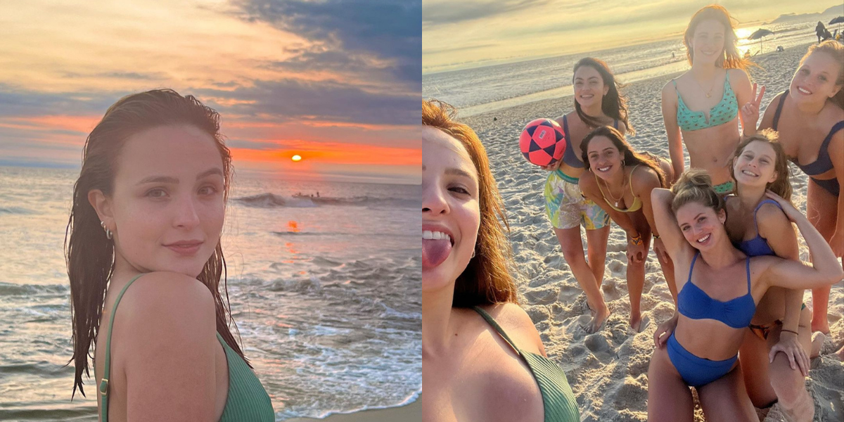 Larissa Manoela curte domingo ensolarado em praia com os amigos