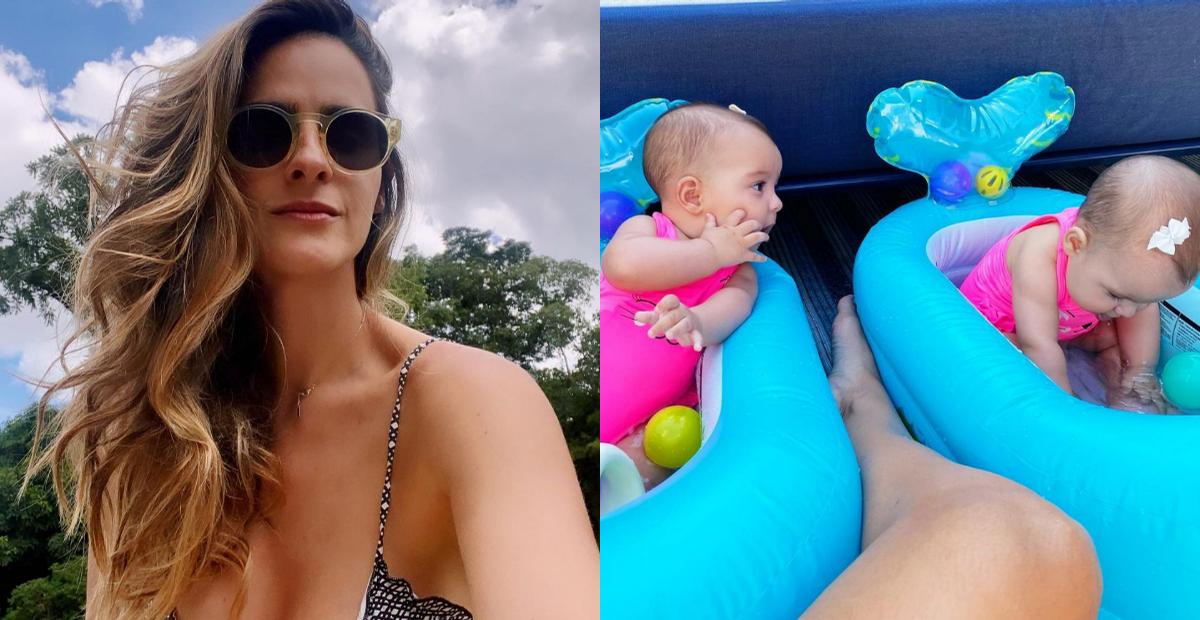 Marcella Fogaça se derrete ao postar foto das filhas brincando em piscina: ”É verão que fala né?”