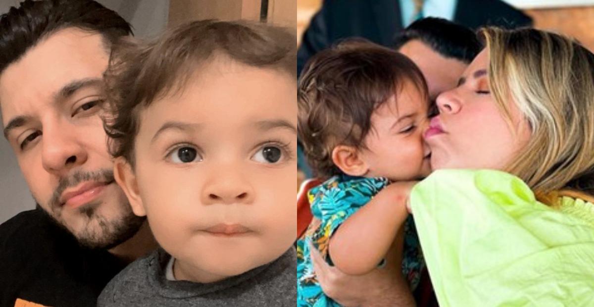 Léo, filho de Murilo Huff com Marília Mendonça, esbanja fofura ao dar beijinho no cantor