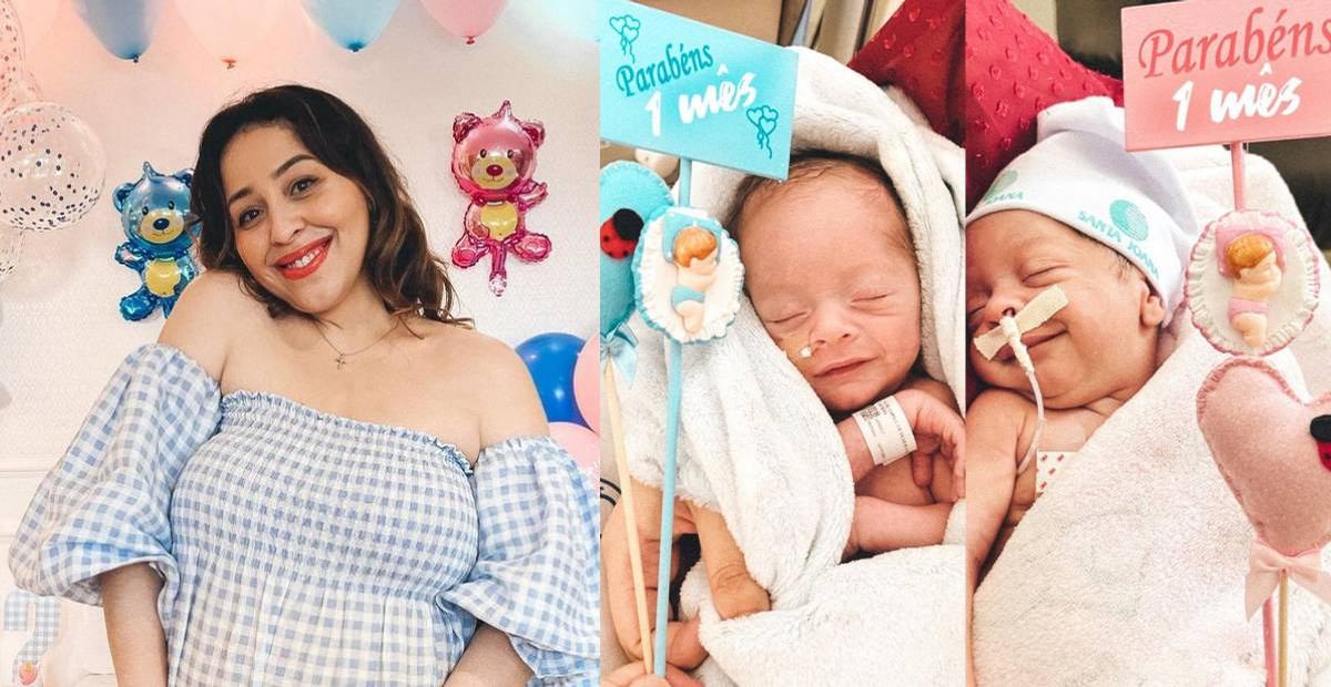 Camila Monteiro celebra primeiro mês dos filhos gêmeos: ”Maiores amores da minha vida”