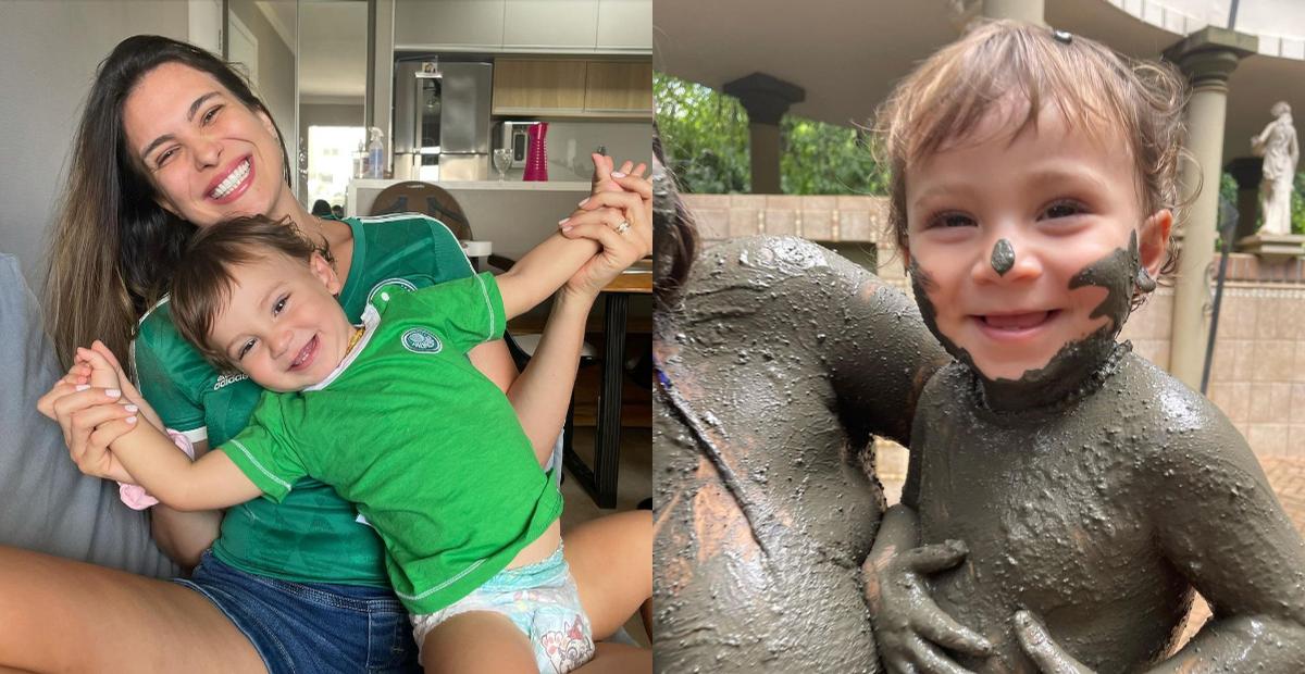 Kamilla Salgado mostra Bento se divertindo muito após banho de lama: ”Moleque adorou”