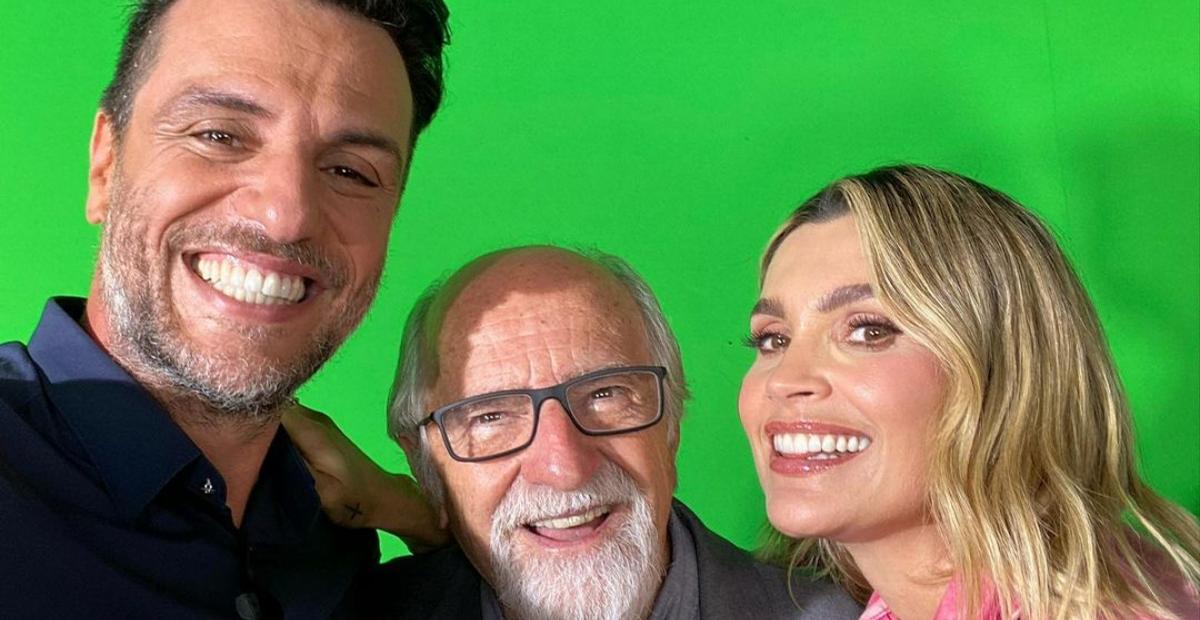 Rodrigo Lombardi surge com Ary Fontoura e Flávia Alessandra e faz suspense: ”Vem novidade por aí!”