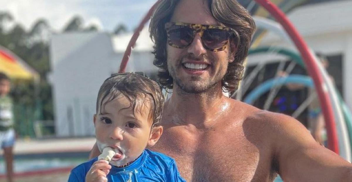 De férias em hotel de luxo, ex-BBB Eliéser Ambrósio dá aulas de natação para o filho e encanta web